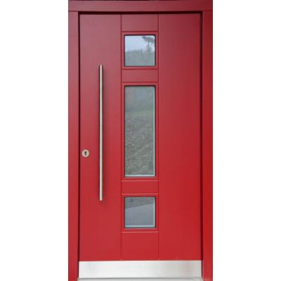 Haustür in rot mit drei Lichtausschnitten in Kaufbeuren