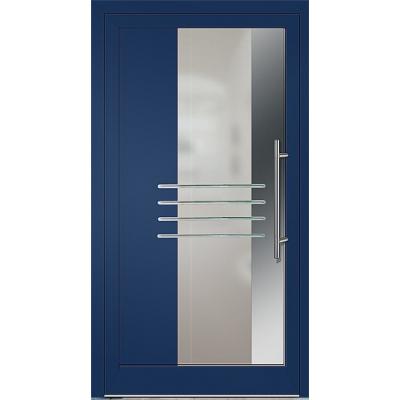 Glashaustür mit blauem Rahmen