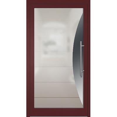 Glashaustür mit rotem Rahmen